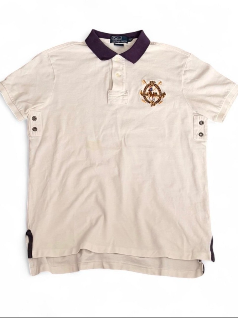 Ralph Lauren Cream Polo with Purple Collar and Embroidered Crest| men’s | Sz L